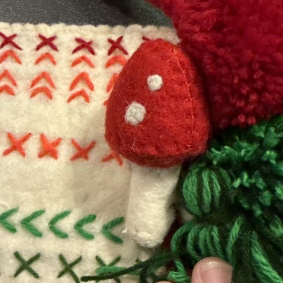 Tag Oslo Pom Pom Tassel Mushroom Felt Holiday Christmas Stocking 18" NEW - Picture 2 of 6